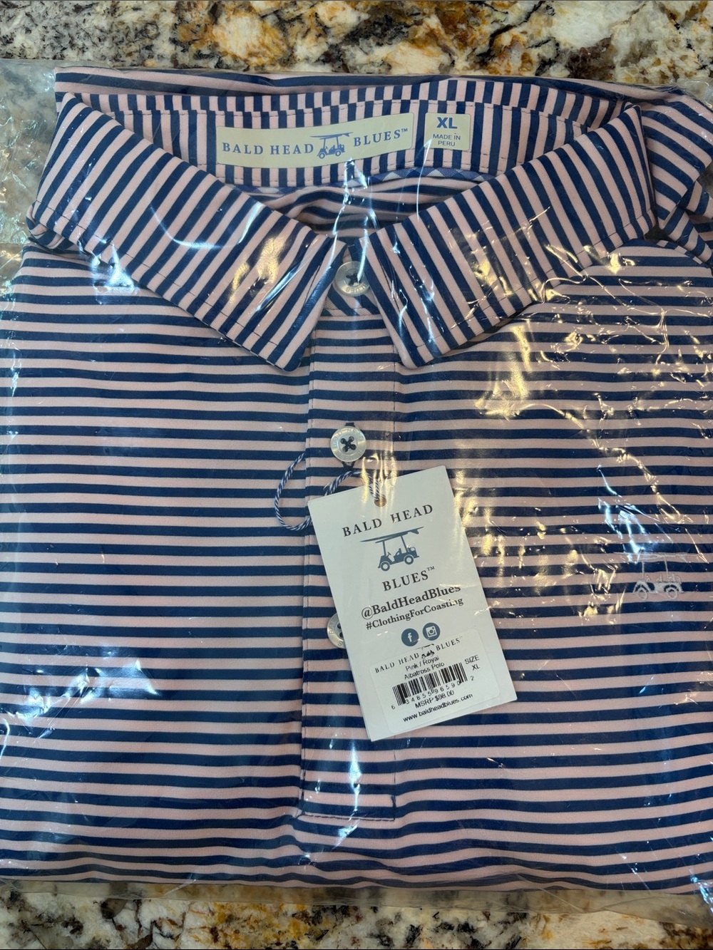 Bald Head Blues Men’s Pink and Navy Striped Polo